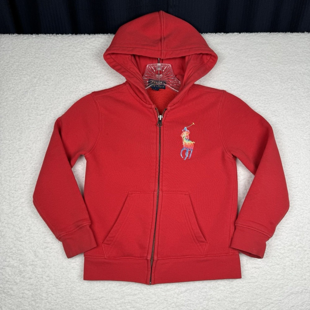 Polo Ralph Lauren Full Zip Hoodie Red - Tie Dye Big Pony - Youth Kids 5